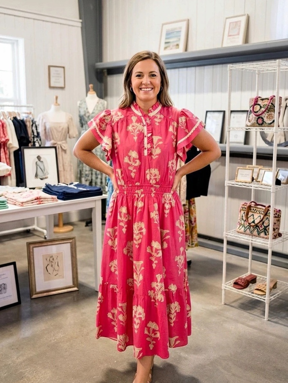 Umgee Floral Midi Dress in Pink